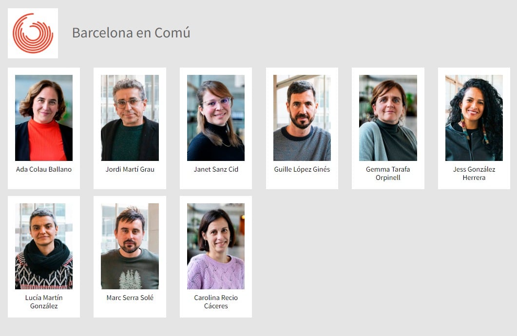 Regidors elegits 28-M Ajuntament de Barcelona. Grup Municipal Barcelona en Comú