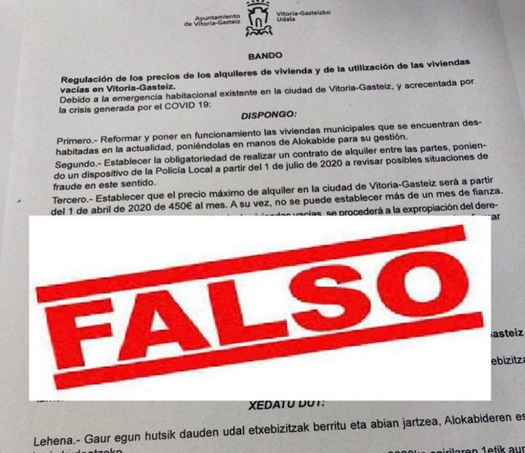 Ayuntamiento de Vitoria alerta de un bulo en forma de documento oficial