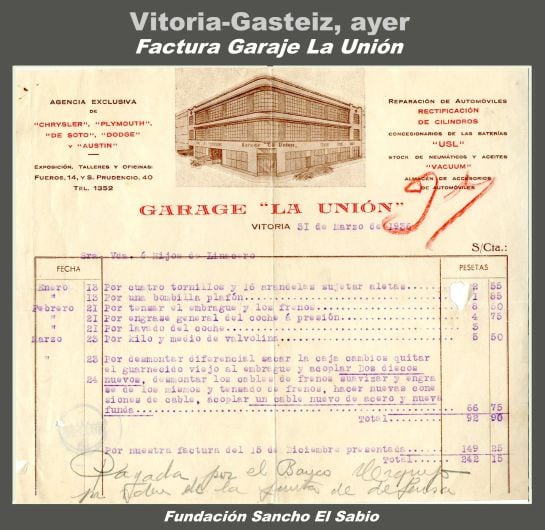 FACTURA DEL GARAJE &#039;LA UNIÓN&#039; DE VITORIA 