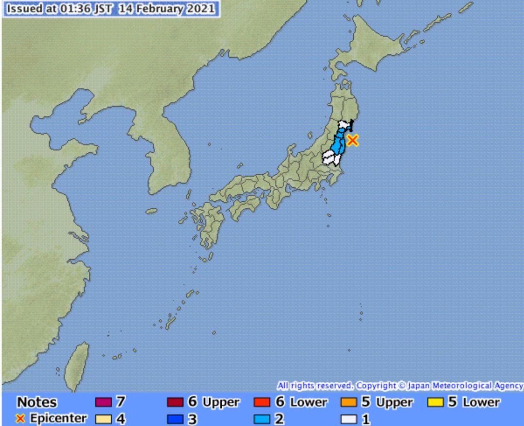 Mapa de Japón donde se marca el epicentro del terremoto