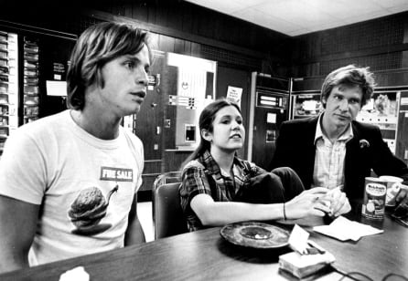 De izquierda a derecha: Mark Hamill, Carrie Fisher y Harrison Ford.