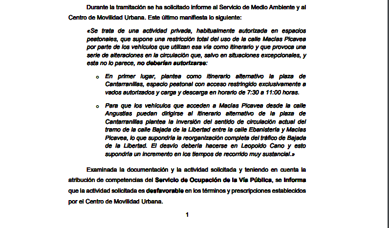 Informe técnico del Ayuntamiento con fecha del martes 19 de septiembre