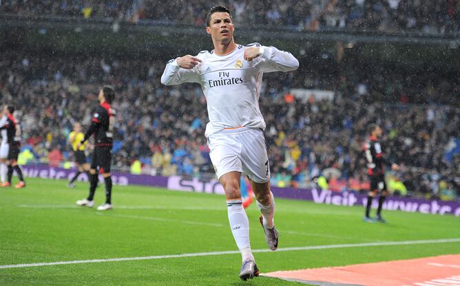 Ronaldo celebra el primer gol del partido frente al Rayo Vallecano.