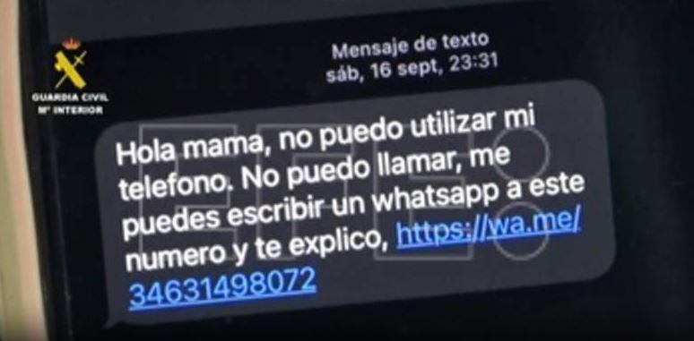 Texto de uno de los mensajes que se enviaban para estafar