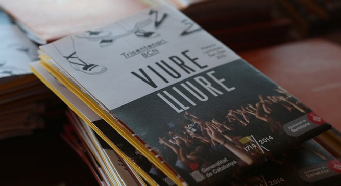 Material promocional dels actes commemoratius del tricentenari de 1714, editat per l'Ajuntament de Barcelona