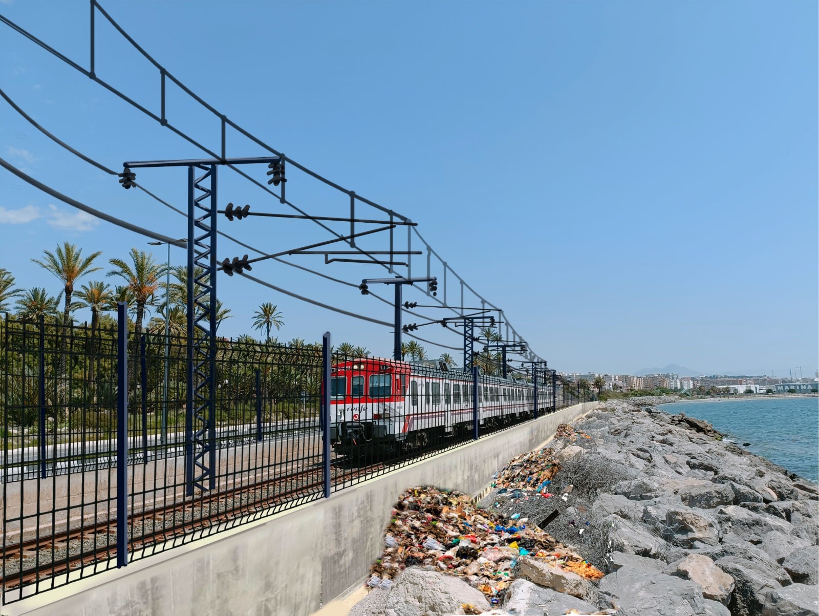 Recreación de la electrificación de las vías del tren en San Gabriel, Alicante