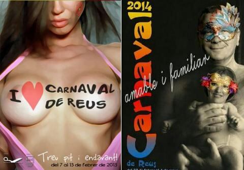 A la izquierda, el cartel del año pasado del Carnaval de Reus. A la derecha, el de la edición de 2014