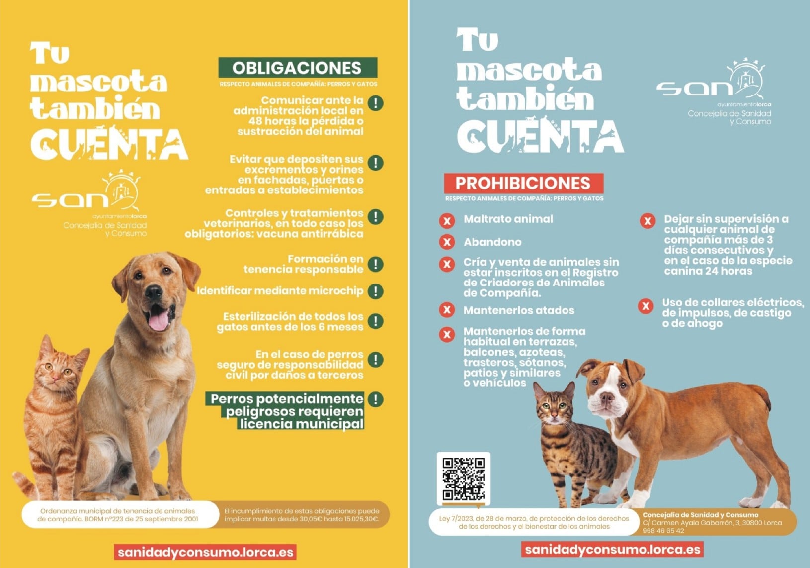 El Ayuntamiento de Lorca edita 2.000 folletos con información sobre la nueva Ley de Bienestar Animal.