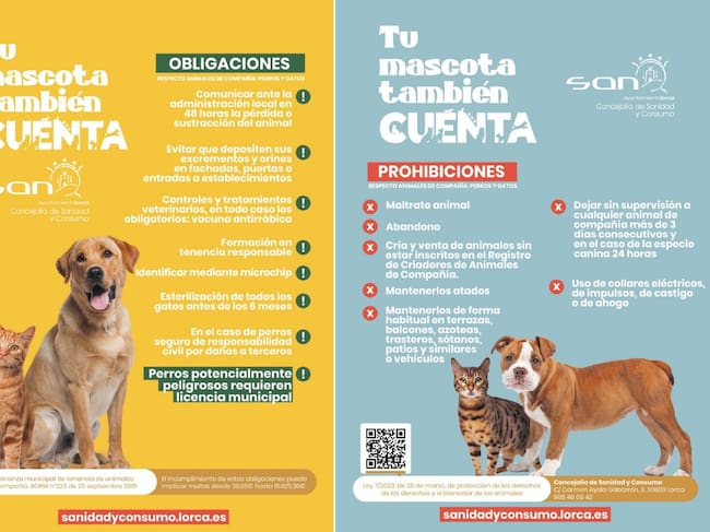 El Ayuntamiento de Lorca edita 2.000 folletos con información sobre la nueva Ley de Bienestar Animal.