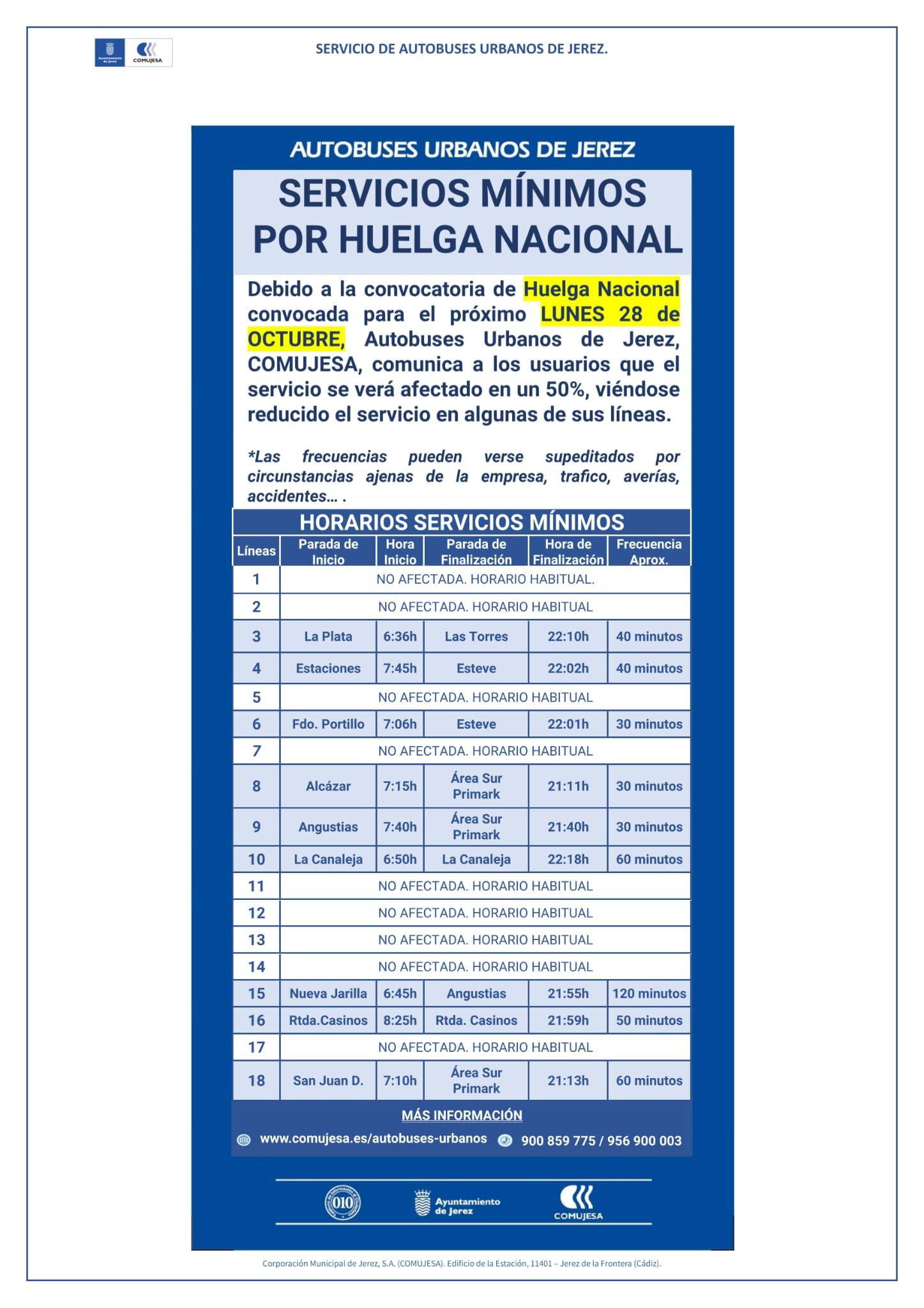 Servicios mínimos en el servicio de autobuses urbanos de Jerez