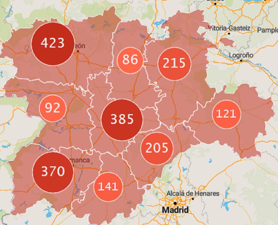Mapa actual con el número de fallecimientos