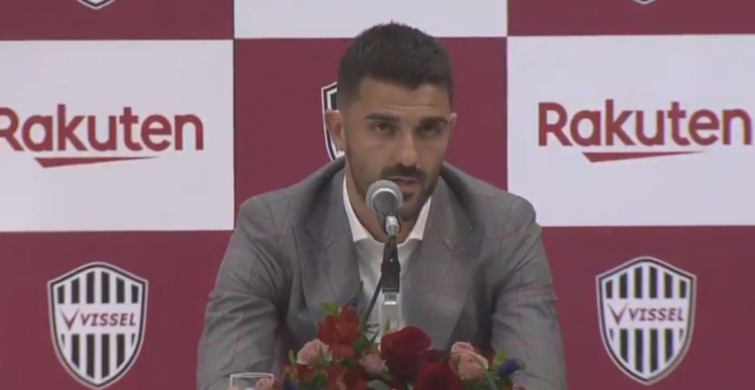 David Villa en la rueda de prensa en la que anuncia su retirada del fútbol profesional.