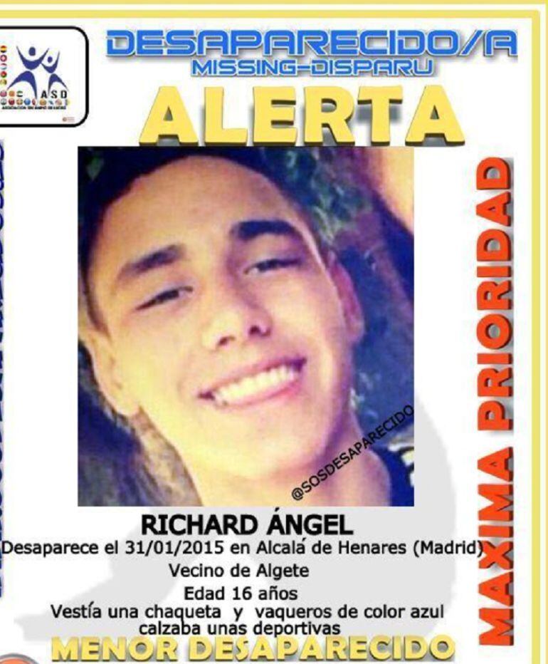 Cartel utilizado para denunciar la desaparición de Richard Ángel