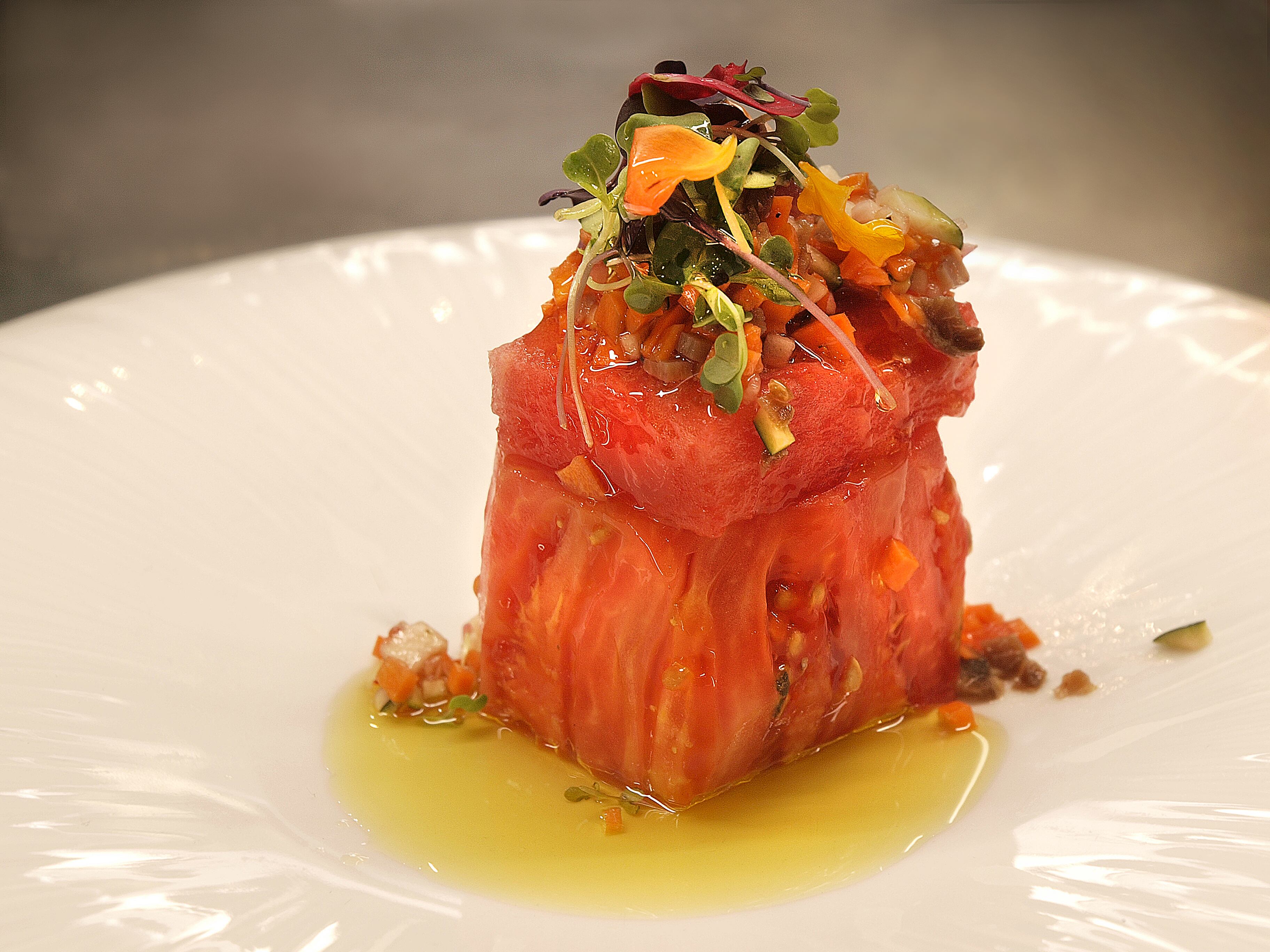 Tapa ganadora del Restaurante las Torres, a base de tomate rosa