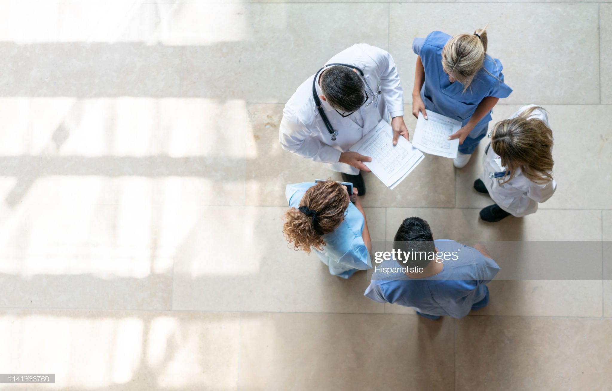 Healthcare professionals during a meeting at the hospital - High angle view