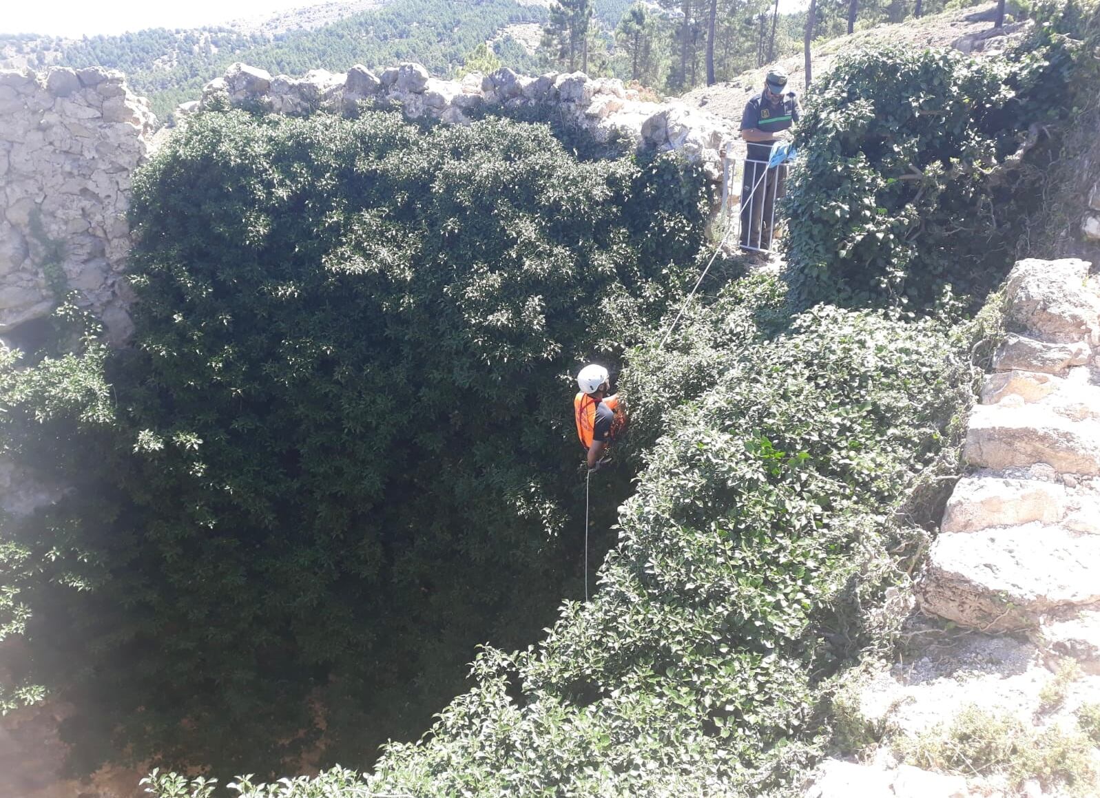 Servicios de emergencia rescatan una cría de Arruí, que había caído al &quot;Pozo de las Nieves de Cartagena&quot;, en Sierra Espuña