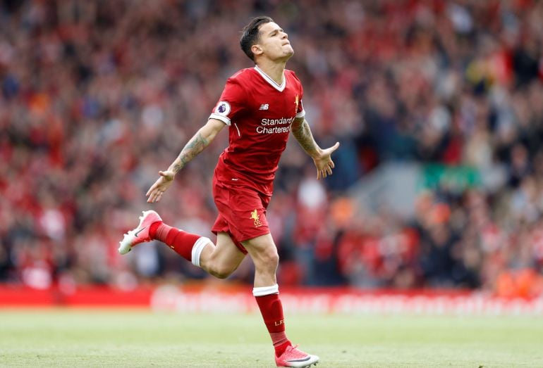 Coutinho celebra un gol del Liverpool. 