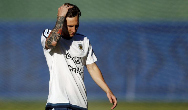 Messi durante un entreno con la selección argentina