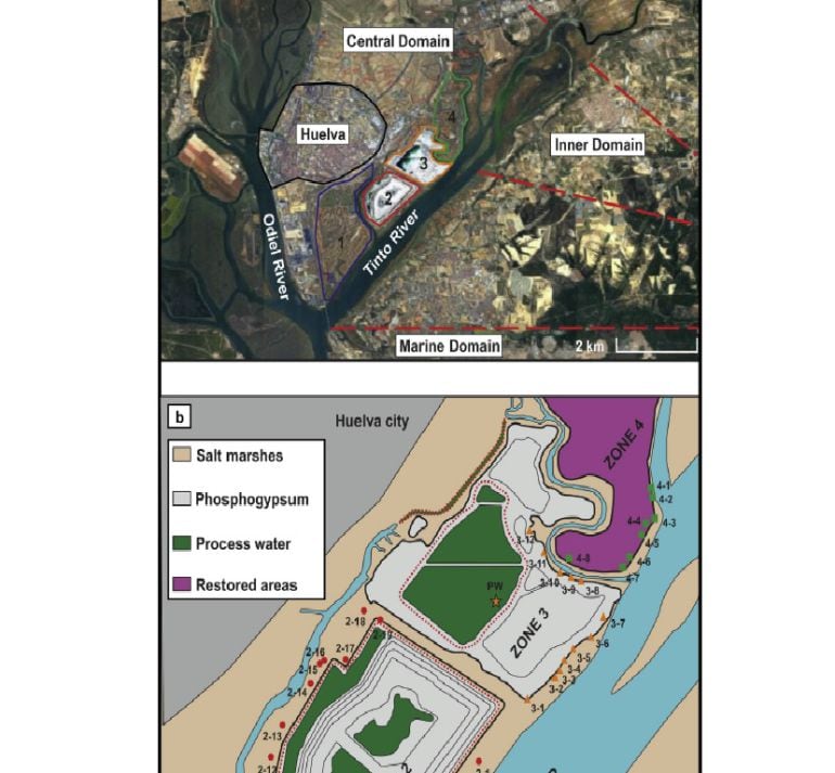 Mapas de situación de las balsas de fosfoyesos en Huelva