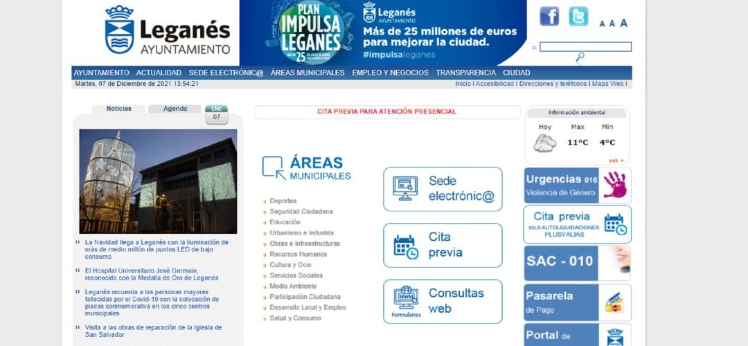 La página web del Ayuntamiento de Leganés