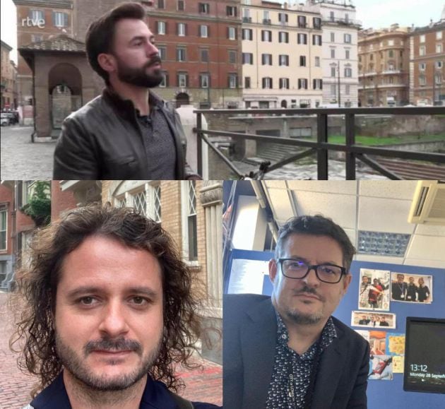 Jesús Sánchez (arriba), profesor de español en el hospital pediátrico Bambino Gesú del Vaticano; Fernando Espí (izquierda), doctor en psiquiatría (Boston) y Alfredo Benito (derecha), periodista y profesor de español en Londres