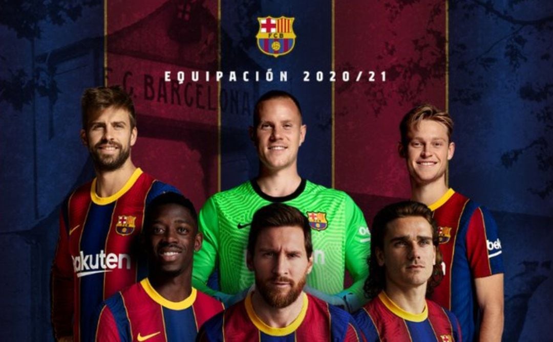 Imagen promocional de la camiseta azulgrana.