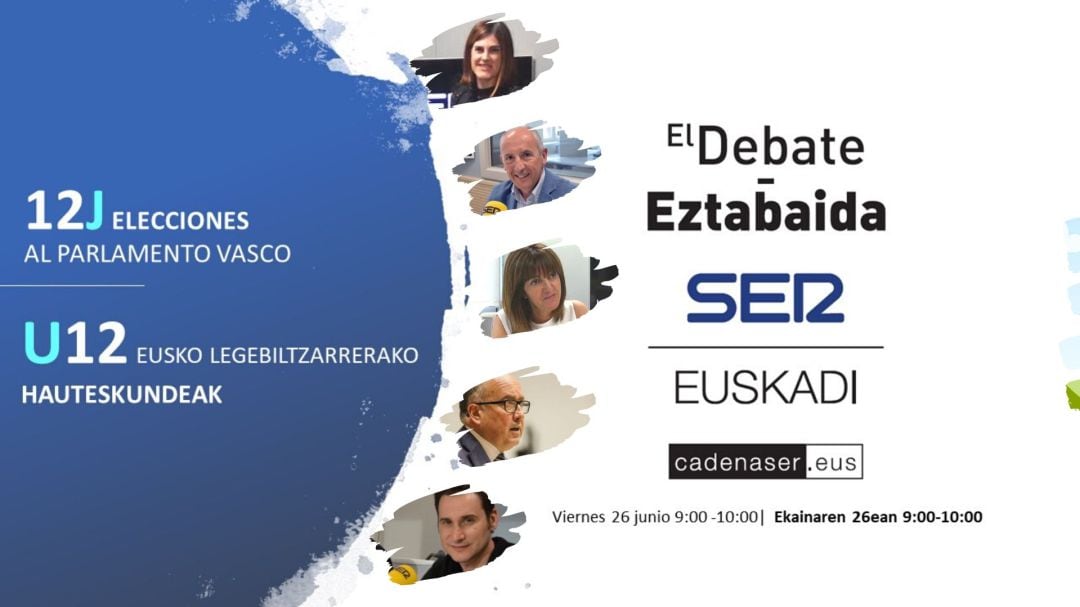 Miren Gorrotxategi, (Elkarrekin Podemos), Josu Erkoreka (PNV), Idoia Mendia (PSE), Carmelo Barrio (PP) e Iker Casanova (EH Bildu) debaten en SER Euskadi