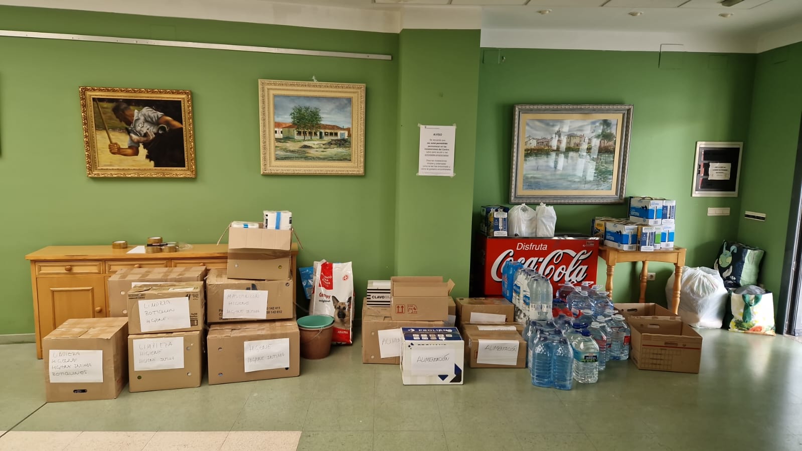 Productos recogidos esta mañana en el Centro Cultural de Sanchonuño para enviar a los damnificados por la Dana en la Comunidad Valenciana