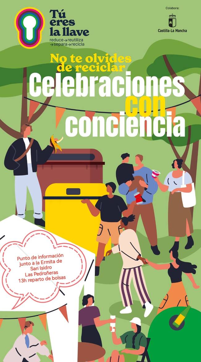 Cartel de la campaña 'Tu eres la llave' con el reparto de bolsas en el pinar de Las Pedroñeras