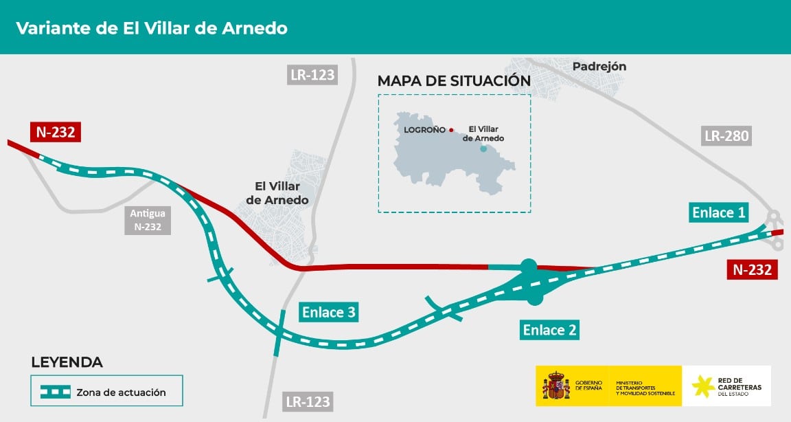 El Ministerio de Transportes y Movilidad Sostenible aprueba el proyecto de la variante de El Villar de Arnedo (La Rioja) en la carretera N-232.