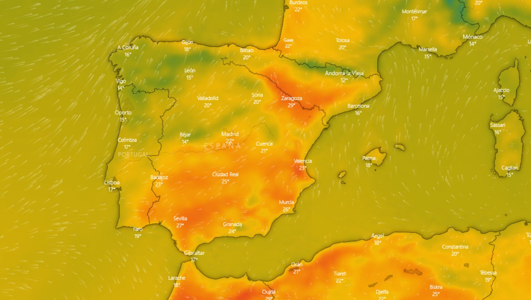 Evolución de las temperaturas esperadas para los próximos días.