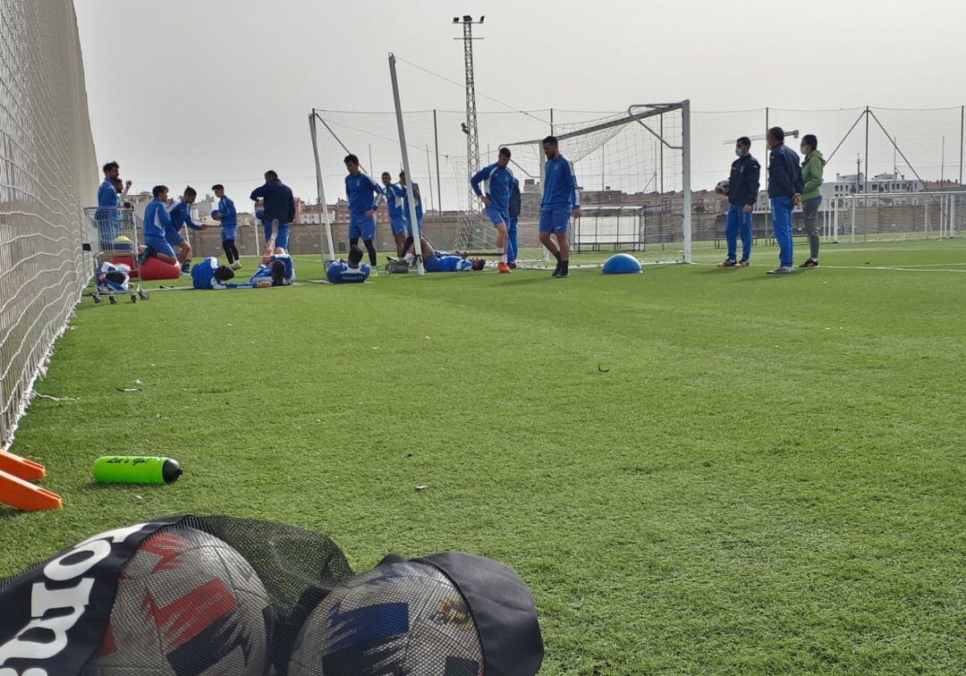 Un instante de la sesión de trabajo de los blanquiazules este Martes Santo.