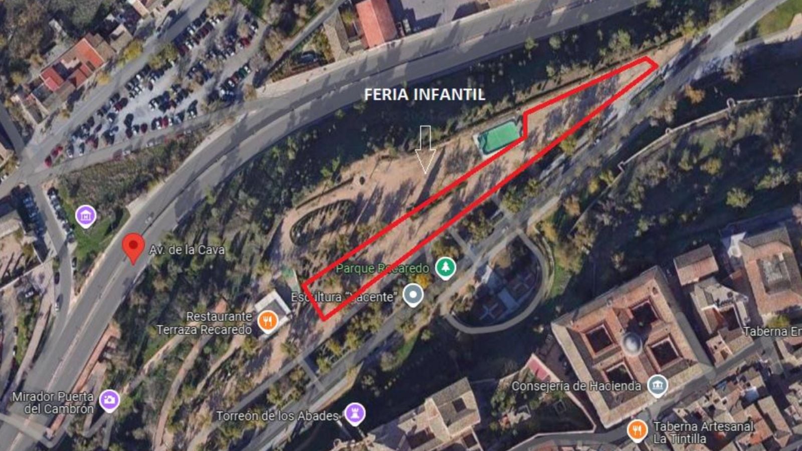 Mapa de la ubicación de las atracciones en el Paseo de Recaredo de Toledo durante las próximas Navidades