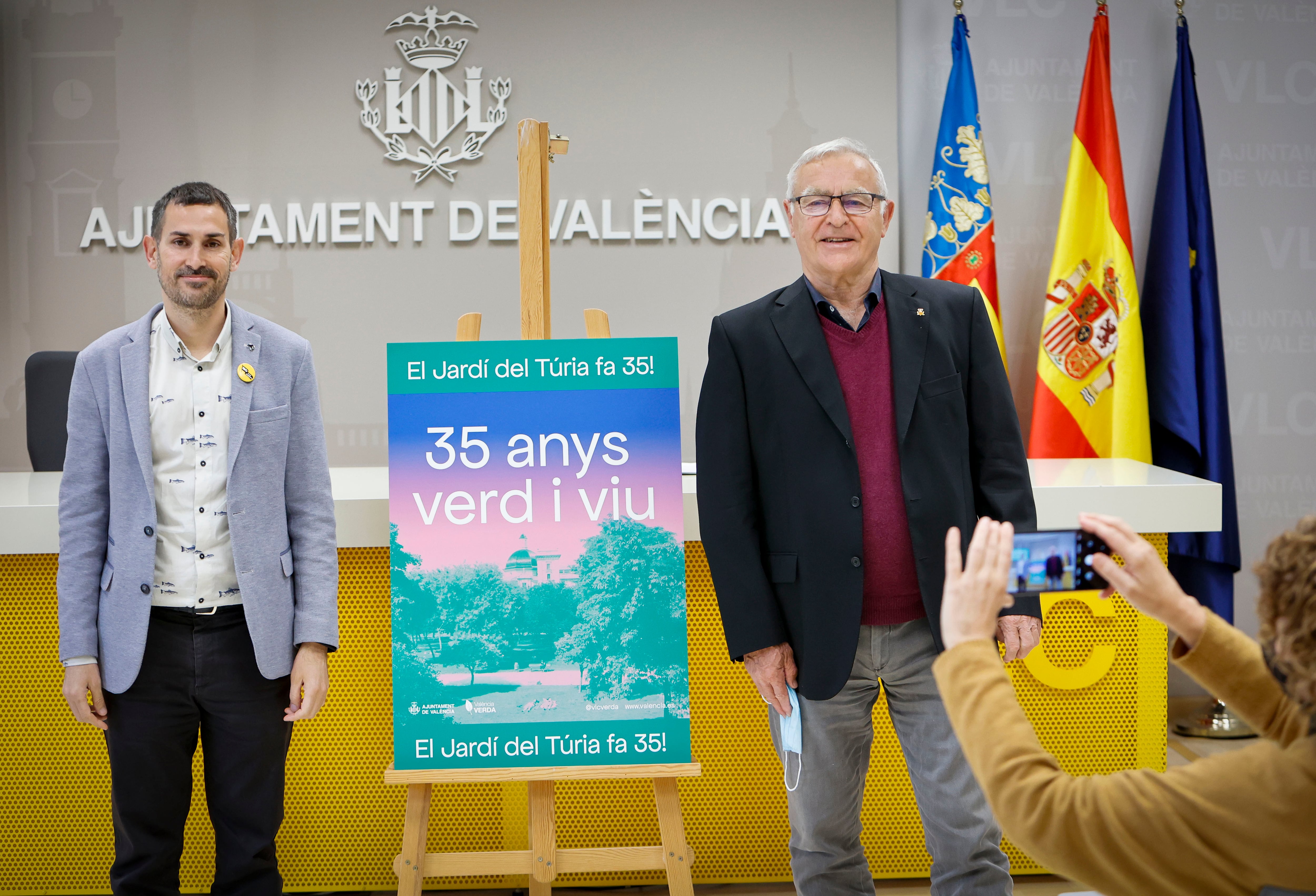 Sergi Campillo y Joan Ribó en la presentación de los actos con motivo del 35 aniversario del jardín del Turia