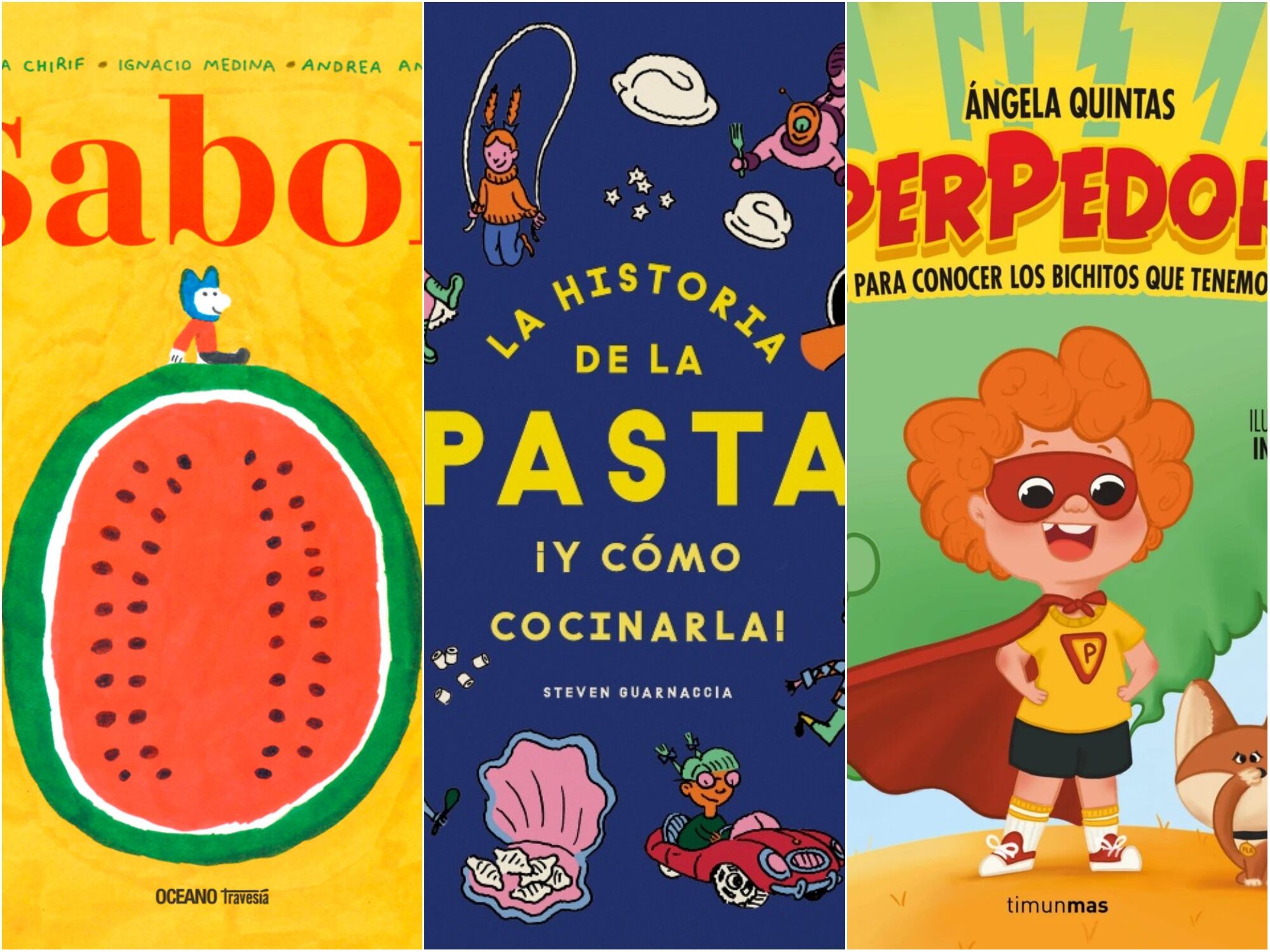 Tres libros de gastronomía para niños.