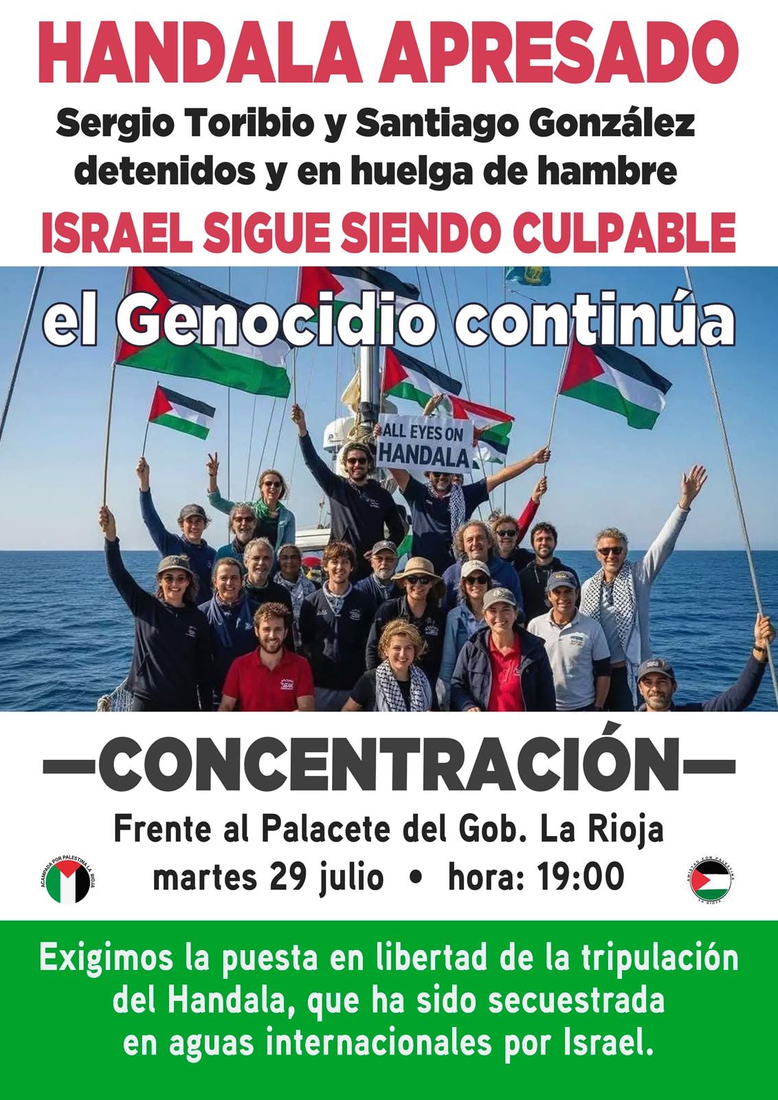 Concentración para pedir la liberación de la tripulación del barco 'Handala'