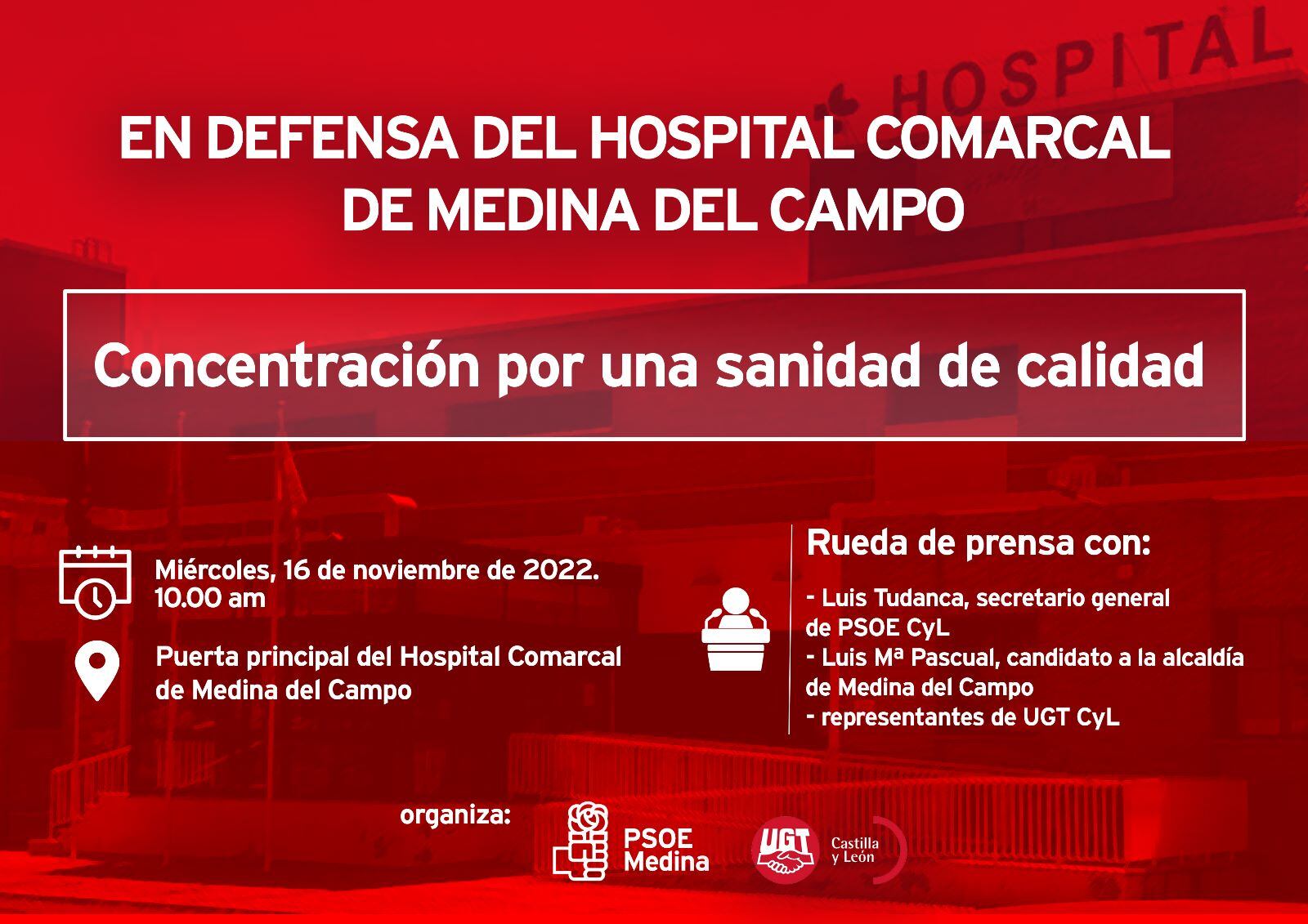 Convocatoria de PSOE y UGT en el Hospital medinense