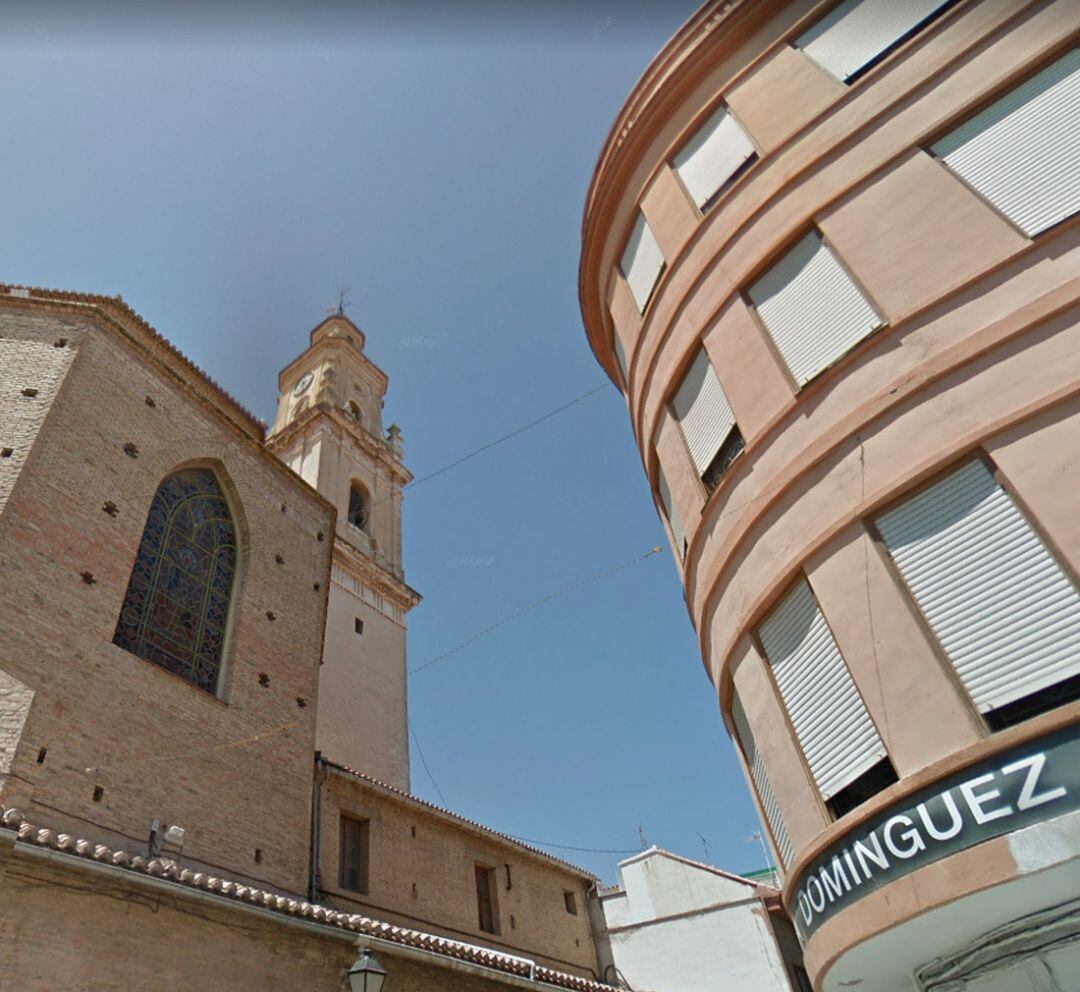 Campanario de la Colegiata visto desde la calle San Pascual de Gandia. 