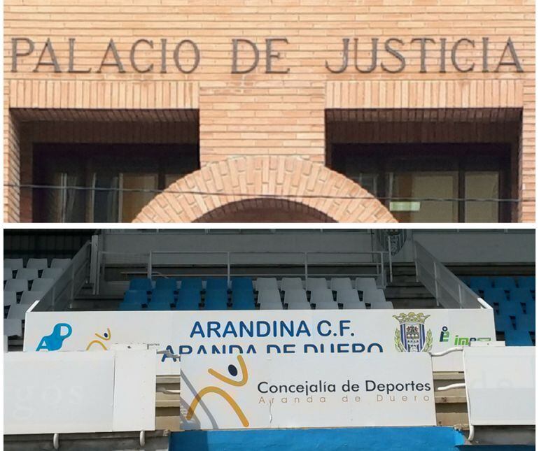 Creatividad del edficio de los Juzgados de Aranda de Duero (arriba) y el palco del Estadio Municipal de El Montecillo.