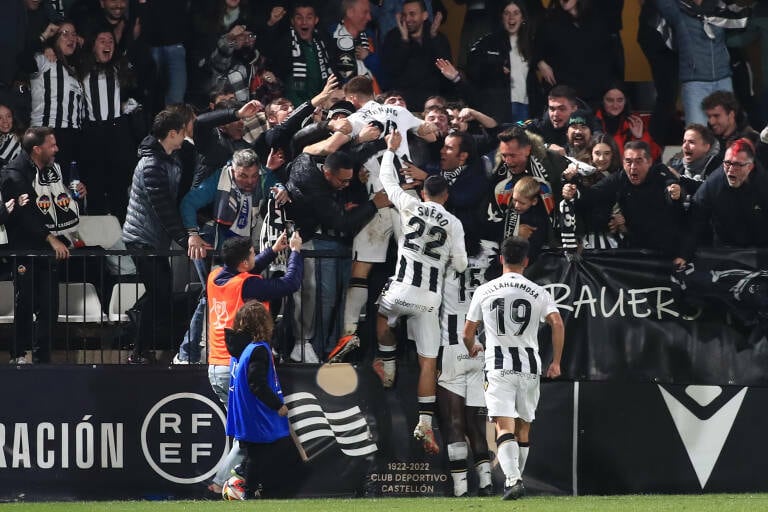 Celebración del segundo gol del CD Castellón en su enfrentamiento frente al Real Oviedo en la Copa del Rey