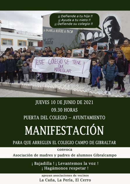 Cartel anunciador de la manifestación del CEIP Campo de Gibraltar