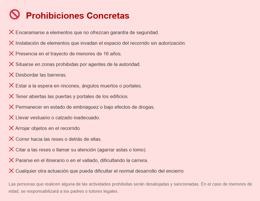 Prohibiciones que recoge la normativa de encierros de Onda