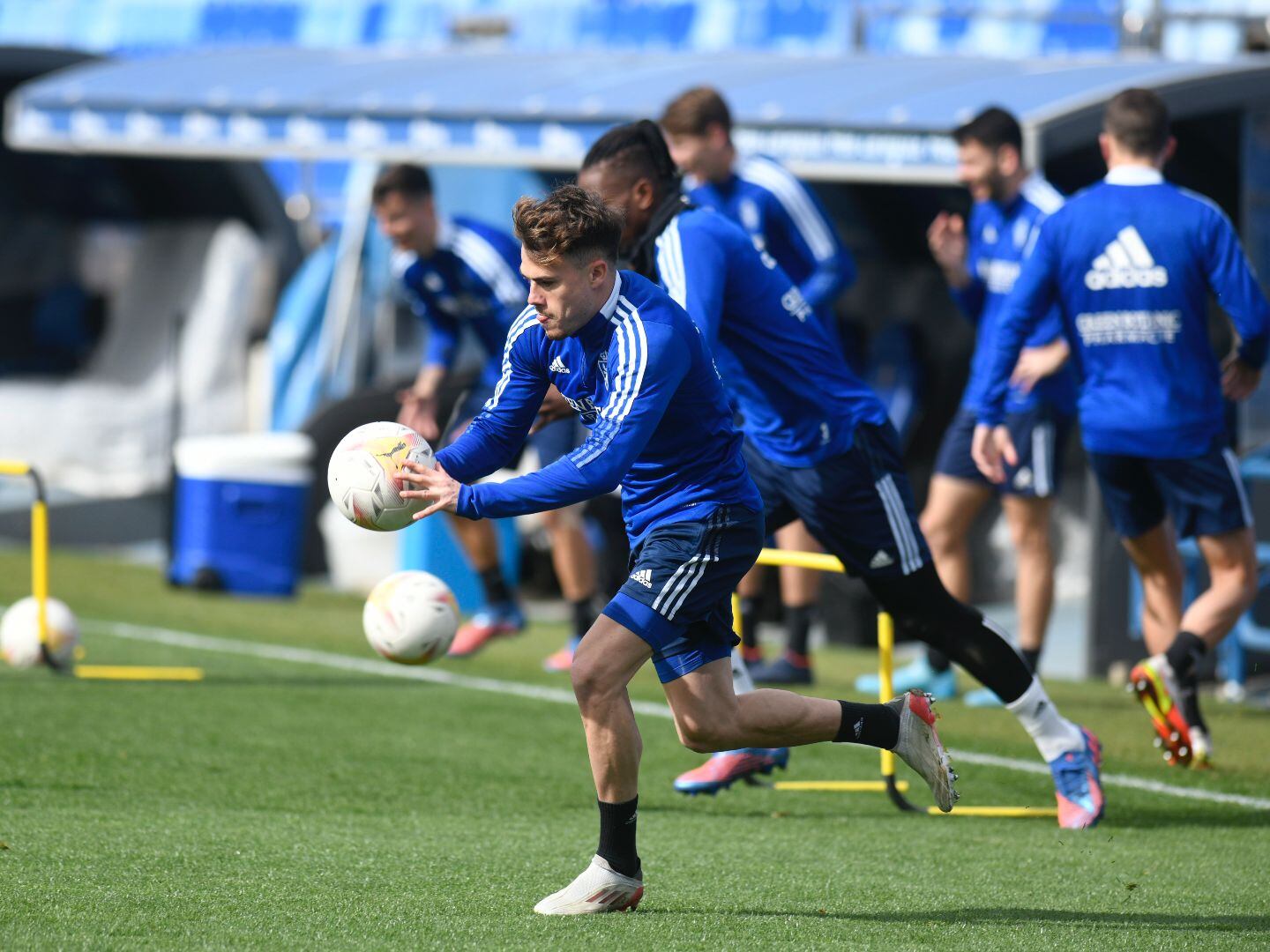 Pep Chavarría, en el entrenamiento de esta mañana en La Romareda