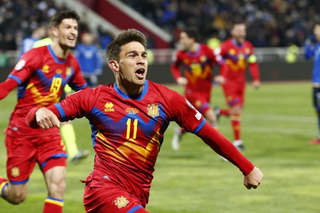 Celebració del gol de l'empat en el partit d'Andorra contra Kosovo del passat mes de març.