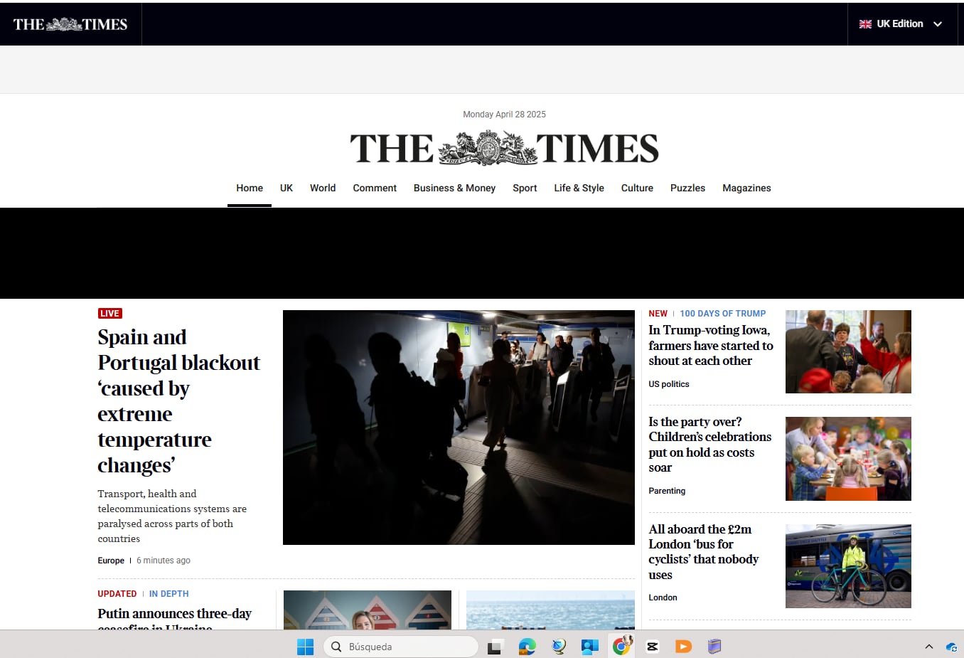 Portada del medio &#039;The Times&#039;