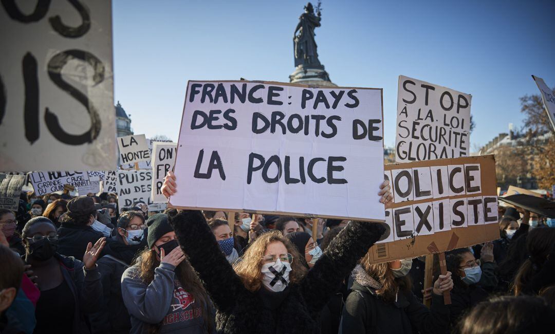 Protestas en París contra la nueva ley de seguridad.