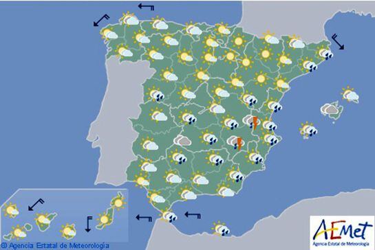 Mapa significativo facilitado por la AEMET para este martes.