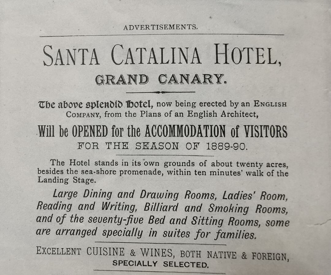 La apertura del Hotel Santa Catalina fue anunciada en al segunda edición del libro de Olivia Stone, impreso en 1889