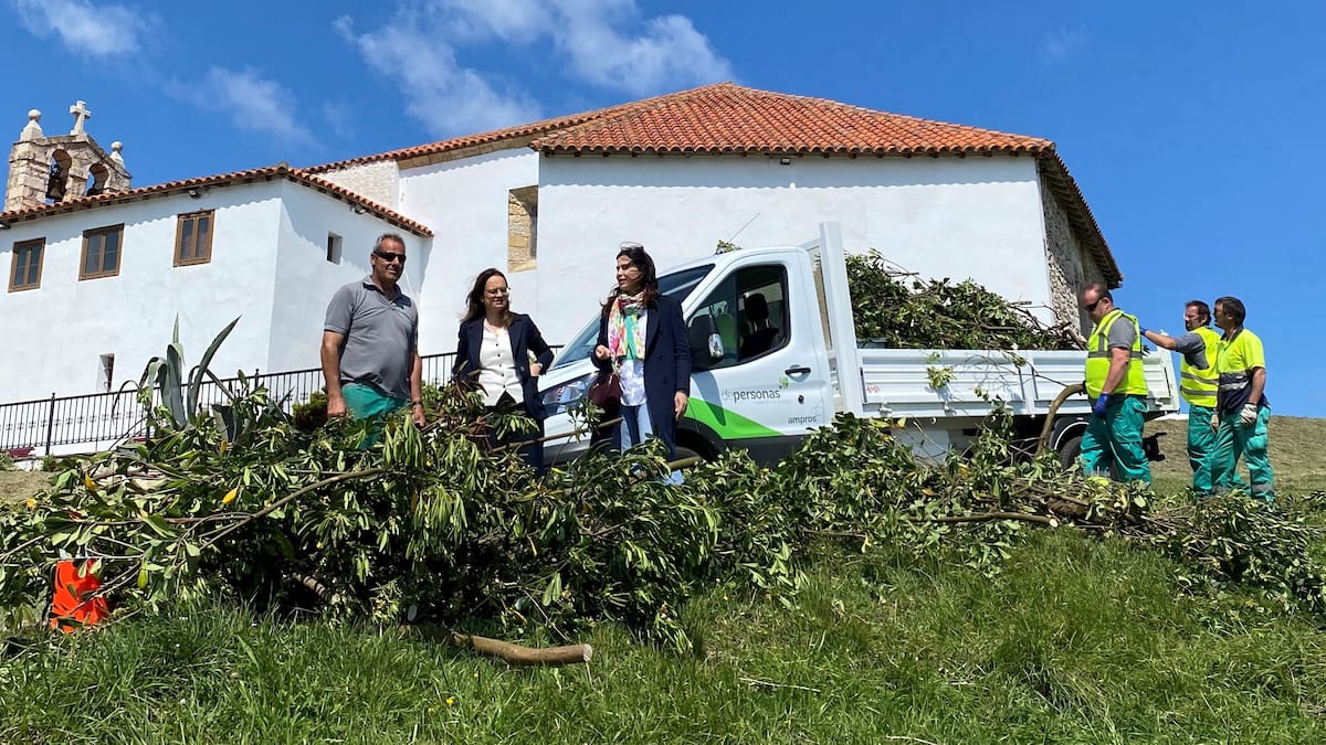 Ampros elimina la flora invasora de la isla de la Virgen del Mar en Santander