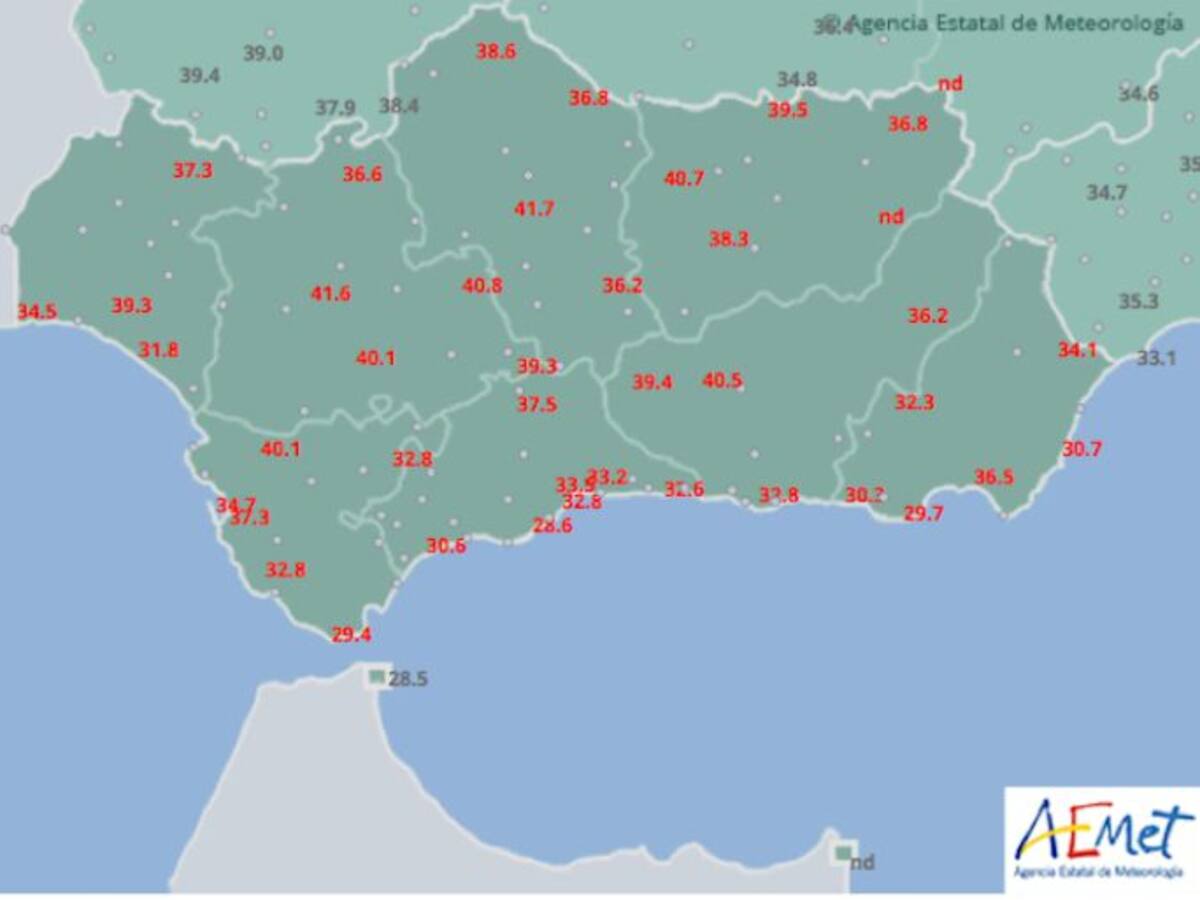41,7º en el Aeropuerto a las 18:20 horas